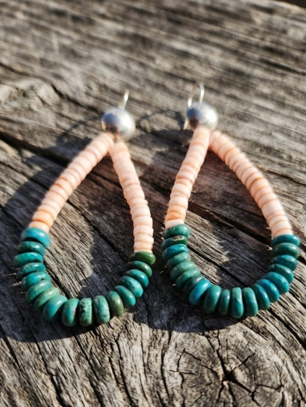 Sterling Silver ARTISAN heishe Turquoise Earrings